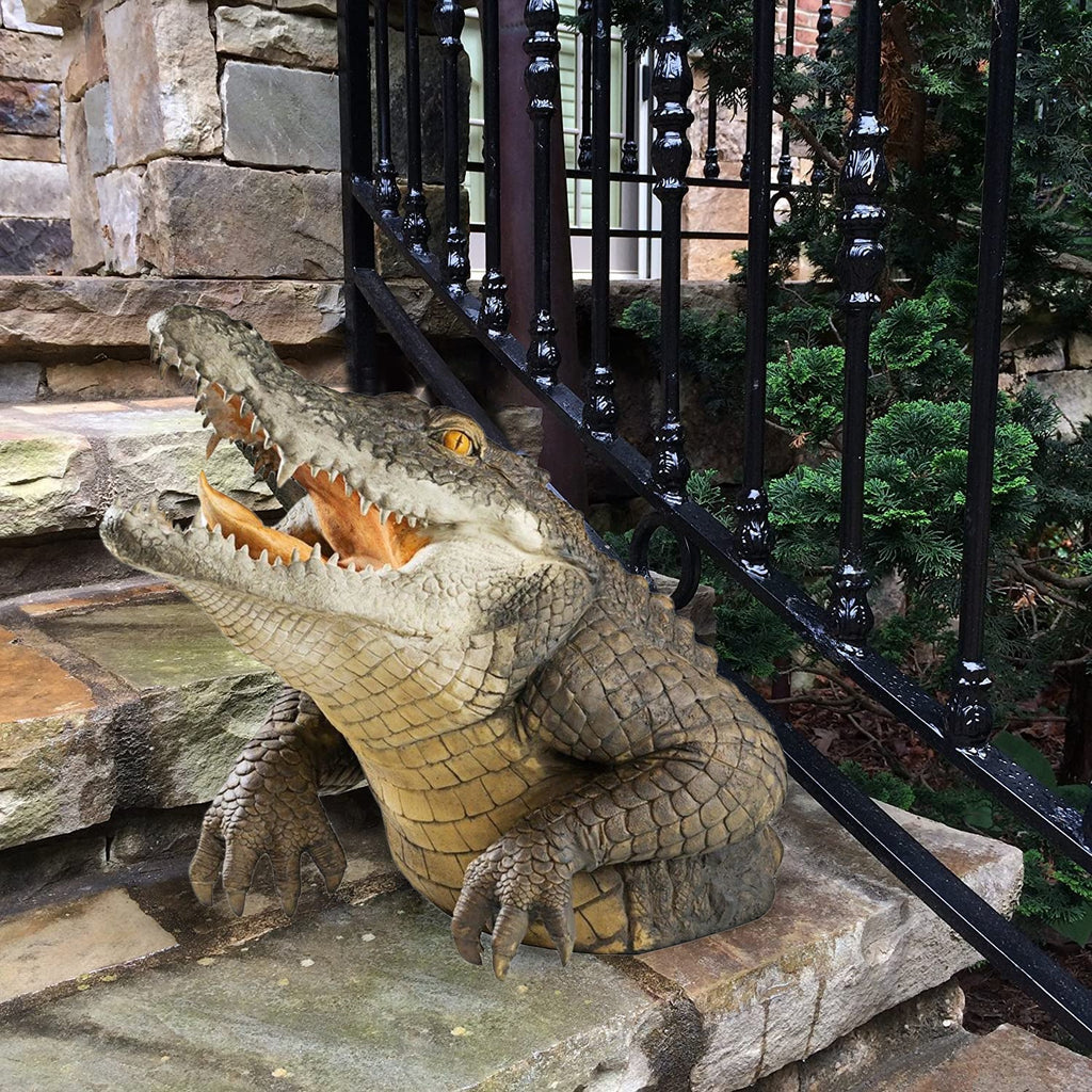 Lifelike Crocodile Garden Statue - 19 Inch Resin Outdoor Decoration