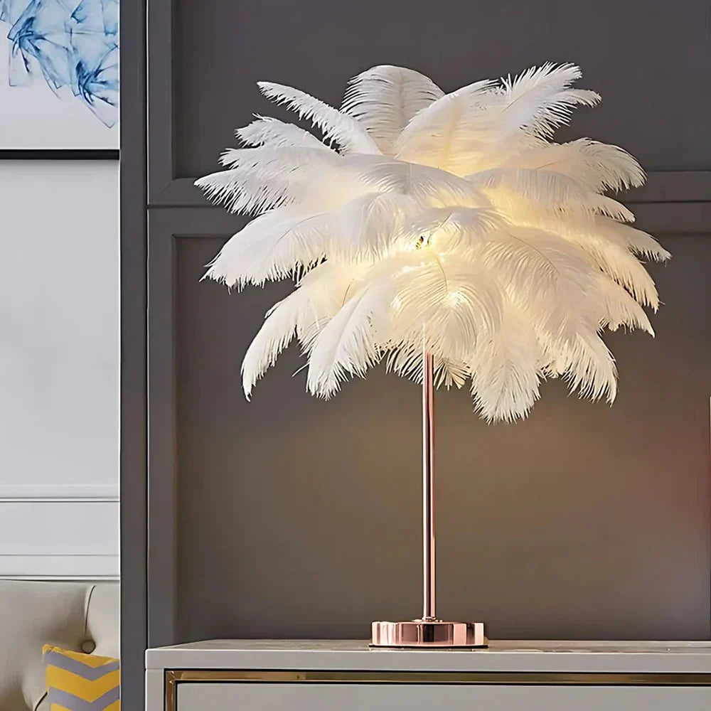 FeatherGlow Decorative Feather Table Lamp with Remote Control