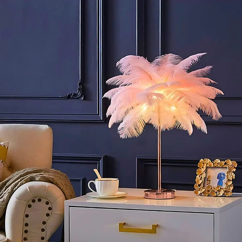FeatherGlow Decorative Feather Table Lamp with Remote Control