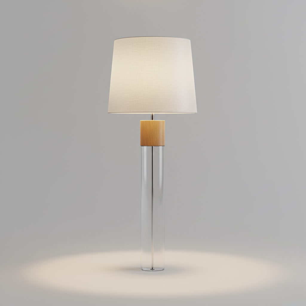 Glass and Wood Floor Lamp