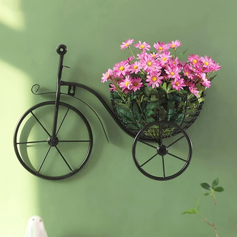 BloomCycle Wall-Mounted Bicycle Flower Basket Decorative Wall Holder