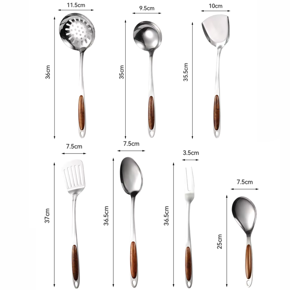 Professional Stainless Steel Cooking Utensil Set - 7 Piece Kitchen Tools