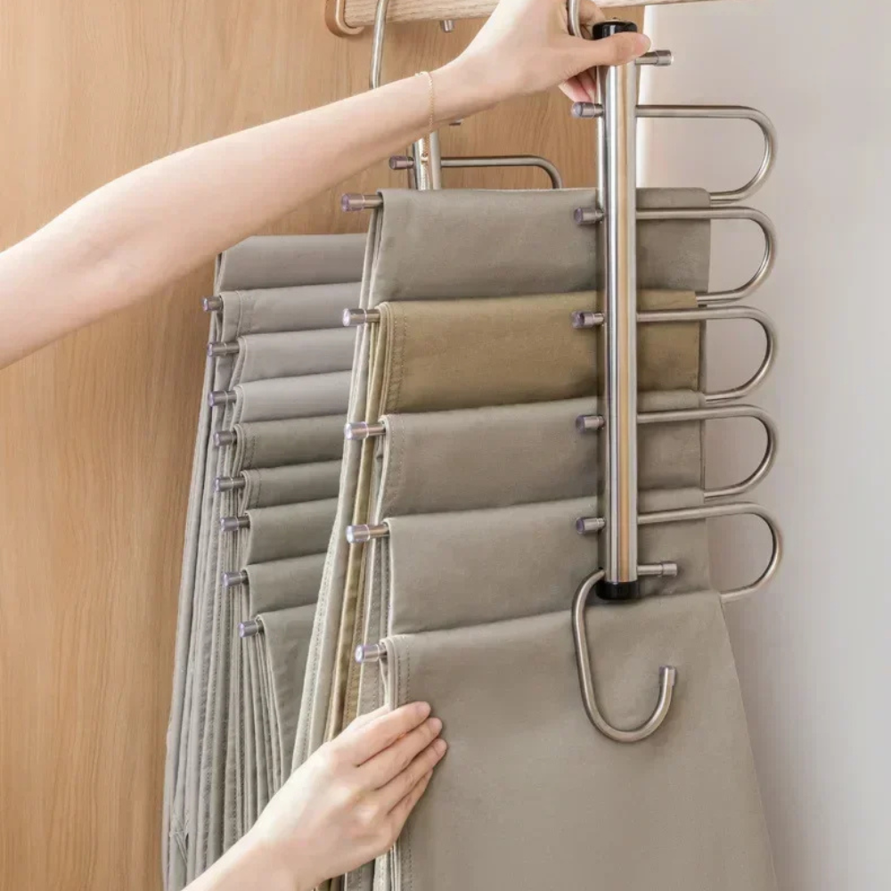 Multi-Bar Stainless Steel Pants Hanger with Dual-Mode Orientation