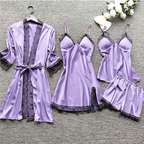 Premium Silk Satin Sleepwear Collection | Lace Trim Kimono With Cami & Shorts