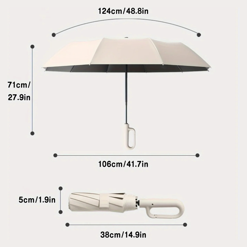 StormShield Compact Travel Umbrella with 10 Fiberglass Ribs and Carabiner Hook