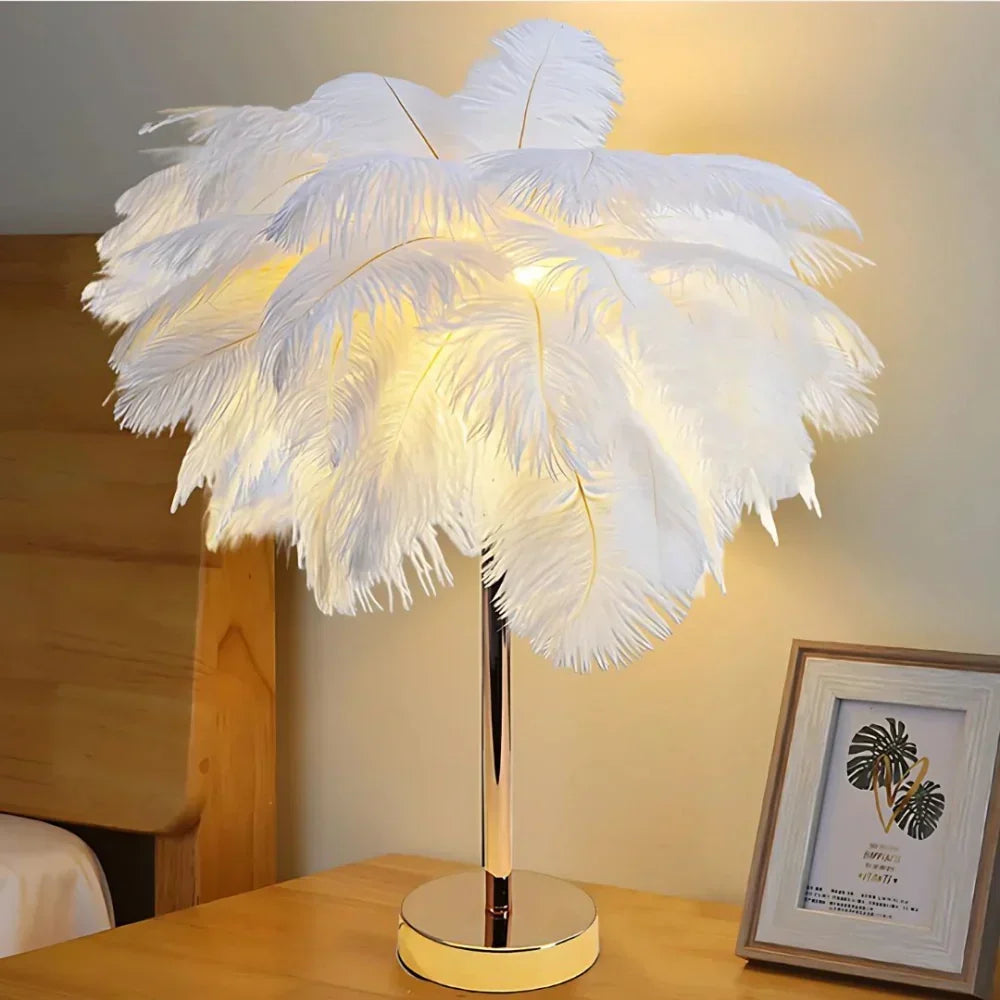 FeatherGlow Decorative Feather Table Lamp with Remote Control