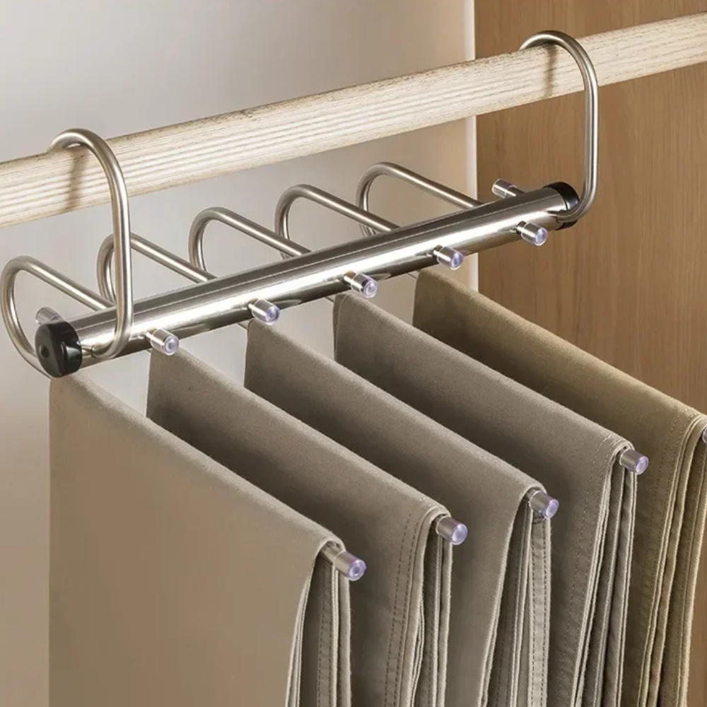 Multi-Bar Stainless Steel Pants Hanger with Dual-Mode Orientation