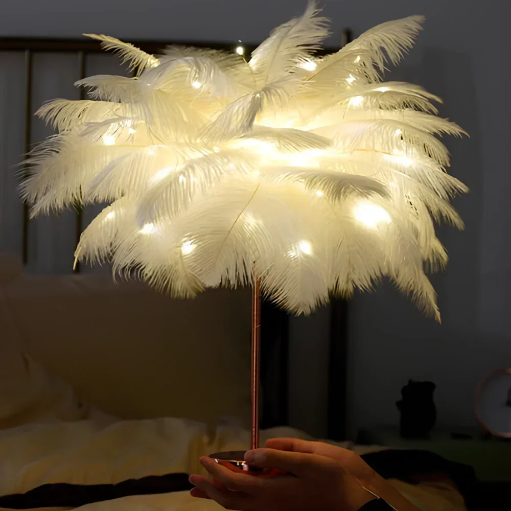 FeatherGlow Decorative Feather Table Lamp with Remote Control