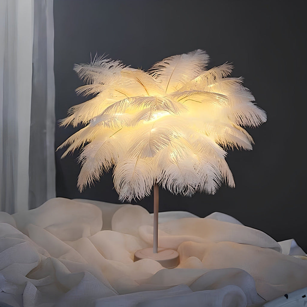 FeatherGlow Decorative Feather Table Lamp with Remote Control