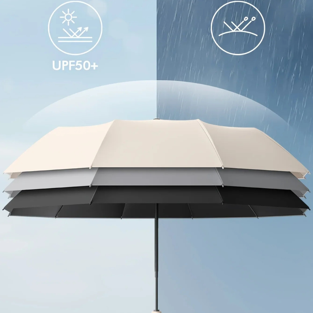 StormShield Compact Travel Umbrella with 10 Fiberglass Ribs and Carabiner Hook