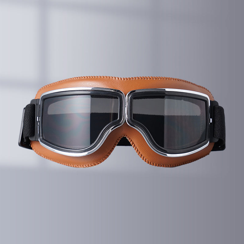 Retro Aviator Over-Glasses Motorcycle Goggles – Leather Foldable Design