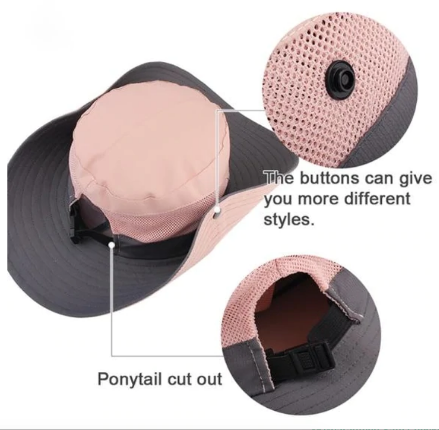 Adjustable Wide-Brim UV Protection Sun Hat with Ponytail Slot