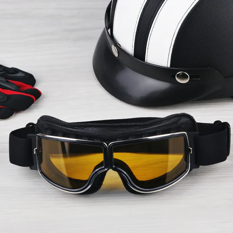 Retro Aviator Over-Glasses Motorcycle Goggles – Leather Foldable Design