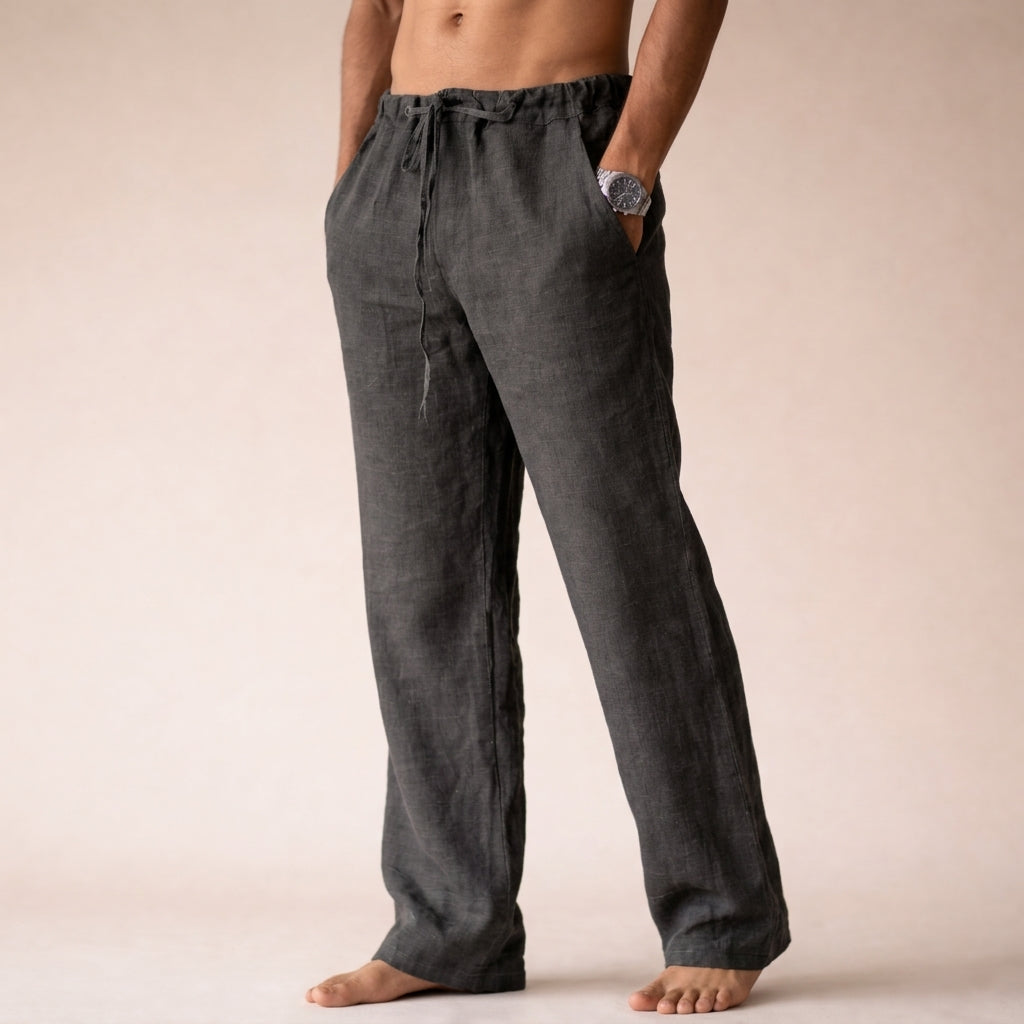 LinenVale Men's Drawstring Straight Leg Linen Trousers
