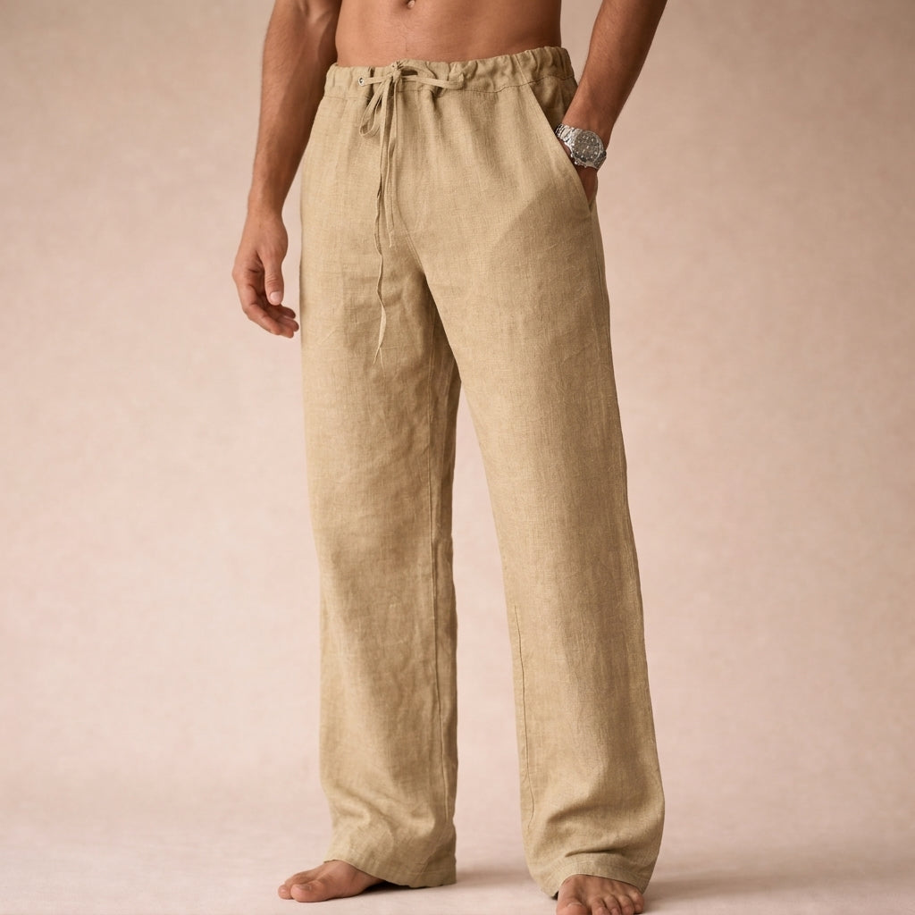 LinenVale Men's Drawstring Straight Leg Linen Trousers
