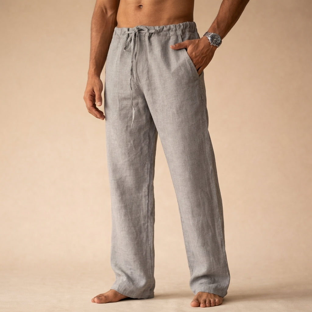 LinenVale Men's Drawstring Straight Leg Linen Trousers