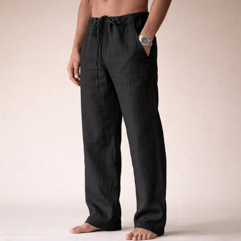 LinenVale Men's Drawstring Straight Leg Linen Trousers
