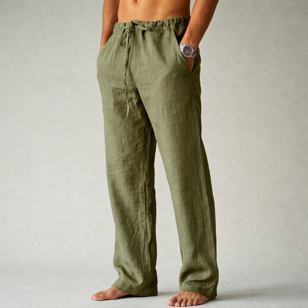 LinenVale Men's Drawstring Straight Leg Linen Trousers
