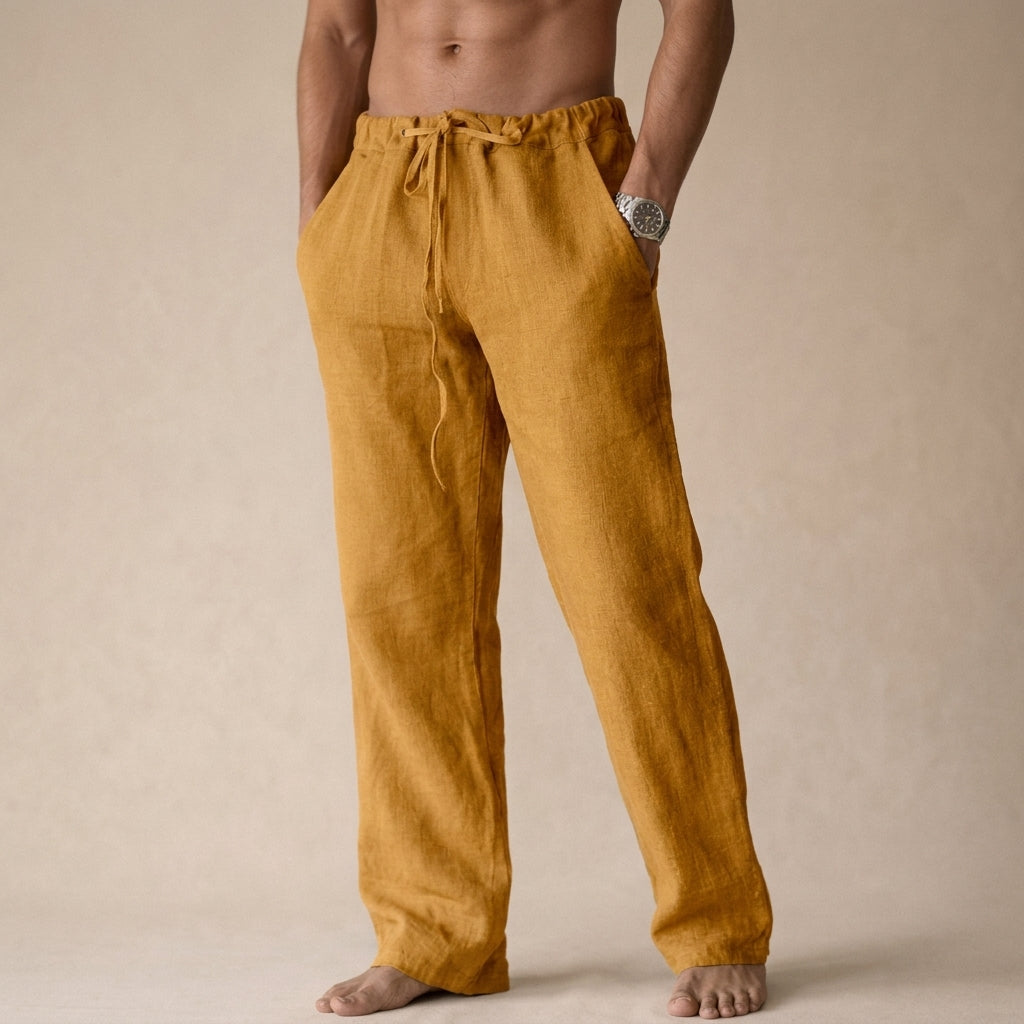 LinenVale Men's Drawstring Straight Leg Linen Trousers