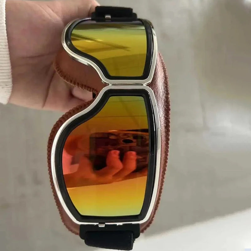 Retro Aviator Over-Glasses Motorcycle Goggles – Leather Foldable Design