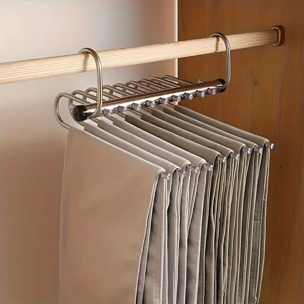 Multi-Bar Stainless Steel Pants Hanger with Dual-Mode Orientation