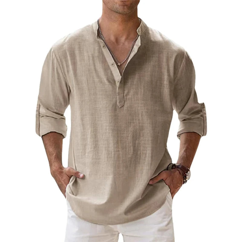 LinenCore Men's Long Sleeve Linen Henley Shirt
