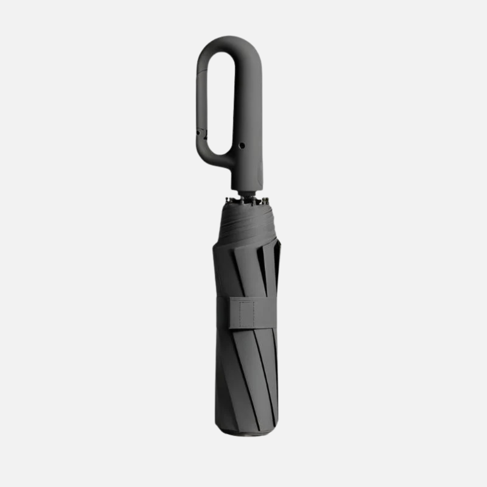 StormShield Compact Travel Umbrella with 10 Fiberglass Ribs and Carabiner Hook