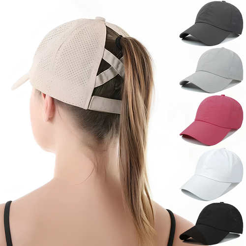 BreezeFit Mesh Sports Cap with Ponytail Opening and Adjustable Strap