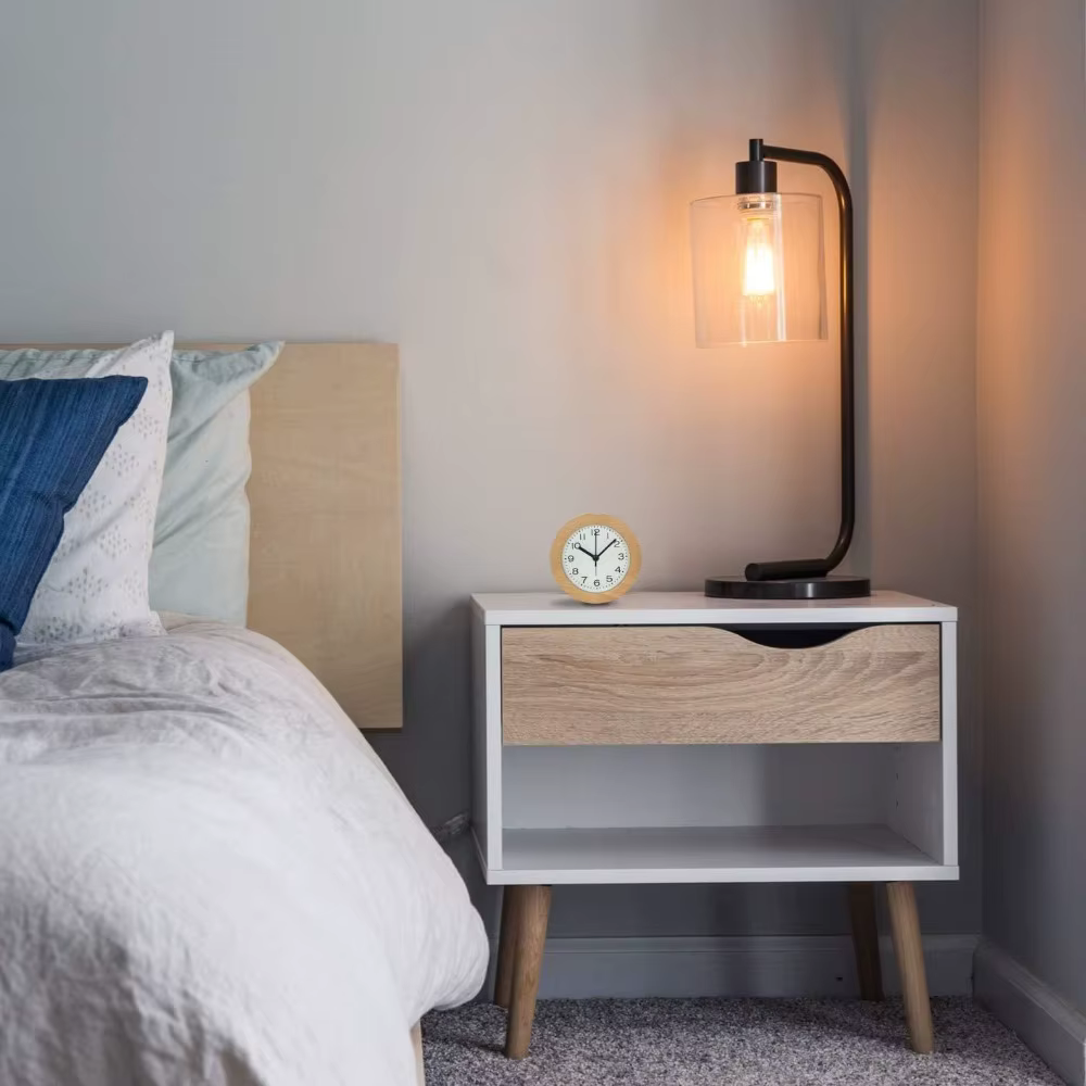 Silent Beech Wood Analog Alarm Clock with LED Backlight and Quartz Movement