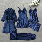 Premium Silk Satin Sleepwear Collection | Lace Trim Kimono With Cami & Shorts