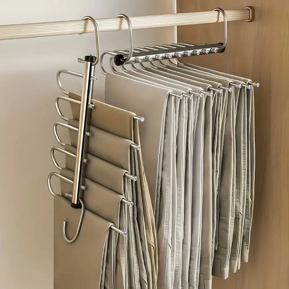 Multi-Bar Stainless Steel Pants Hanger with Dual-Mode Orientation