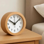 Silent Beech Wood Analog Alarm Clock with LED Backlight and Quartz Movement