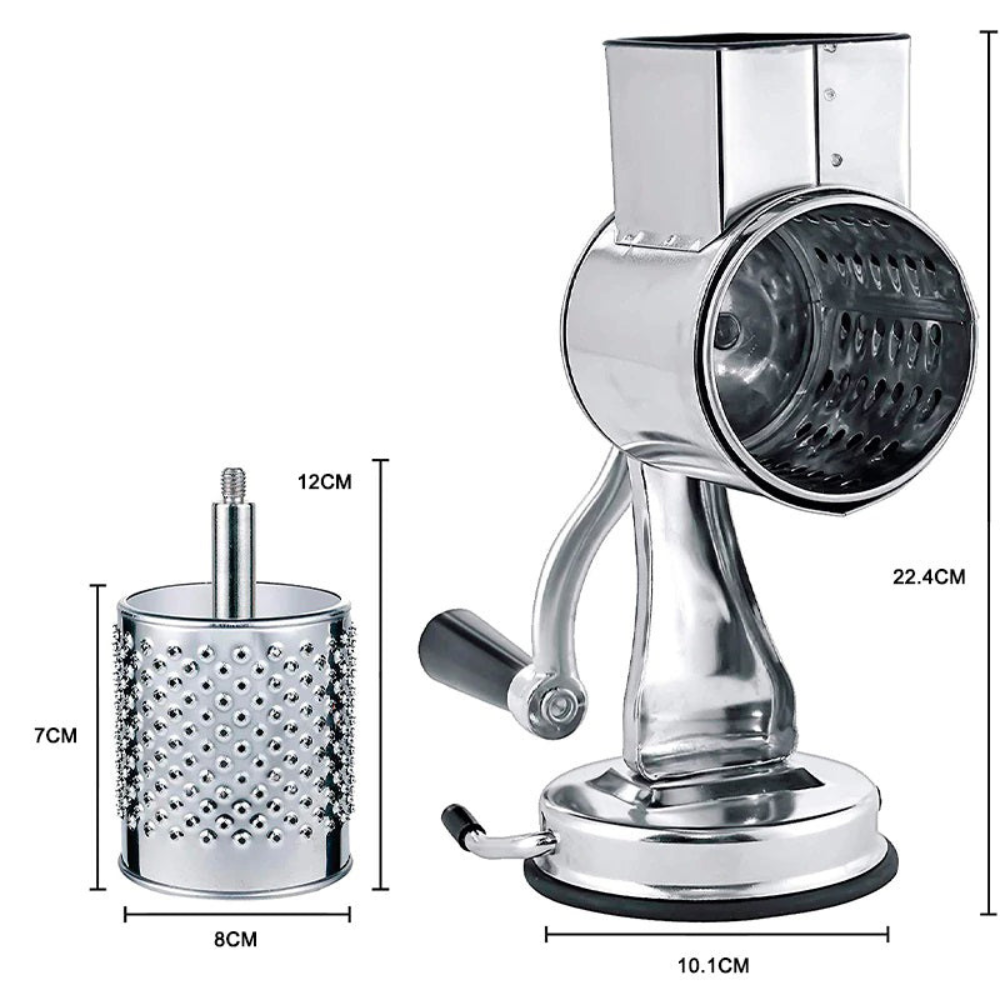 Premium Rotary Drum Grater with Five Interchangeable Blades and Suction Base