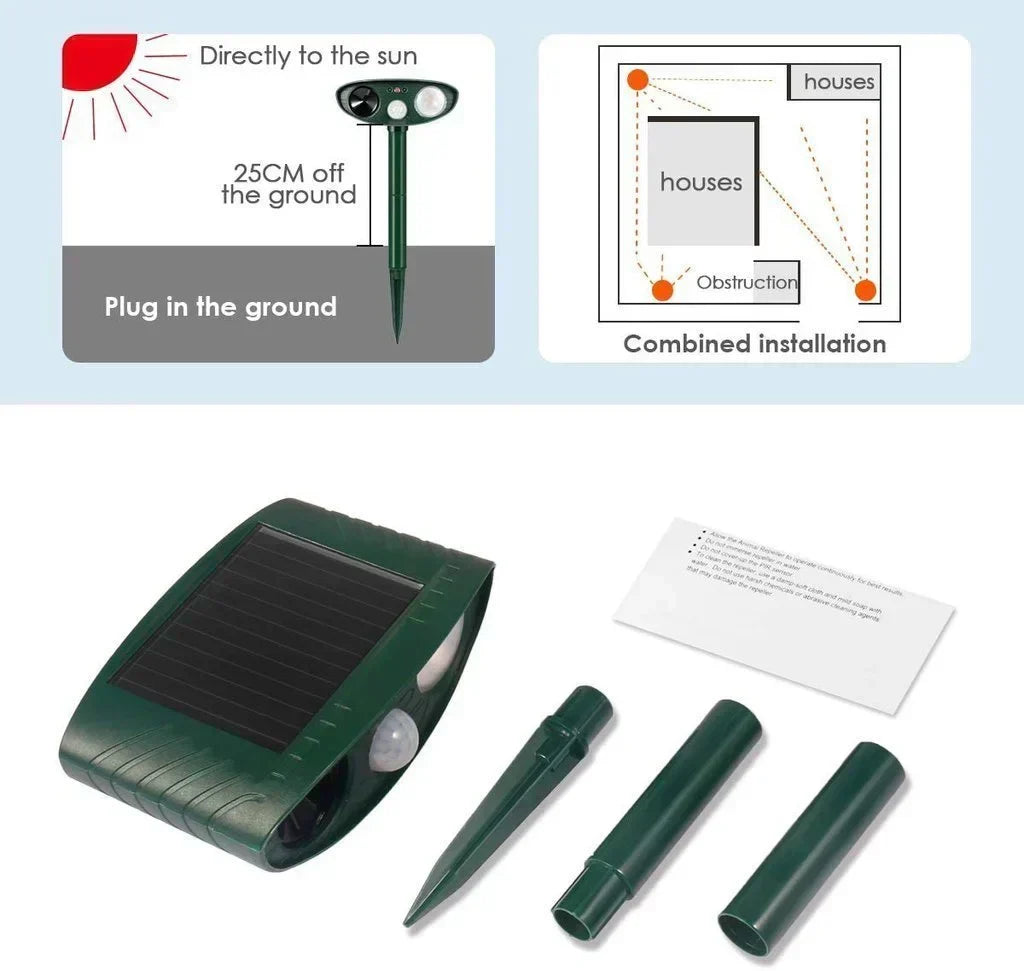 Solar Motion-Activated Ultrasonic Animal Deterrent for Gardens and Yards