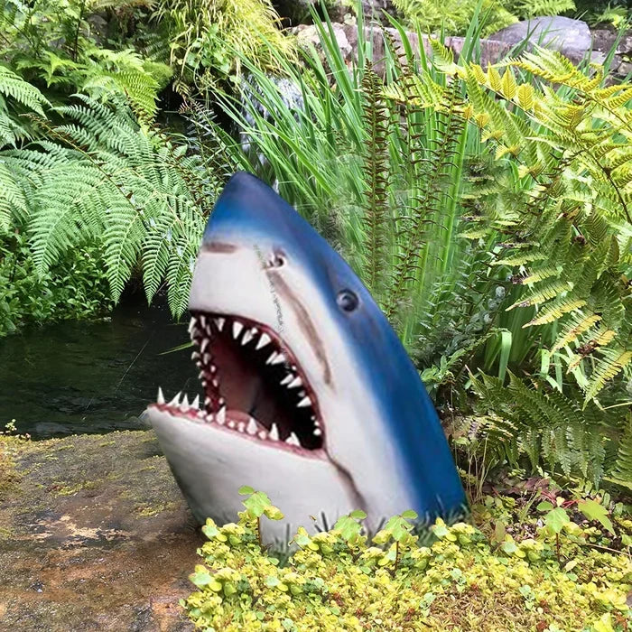OceanBite Resin Shark Garden Sculpture Outdoor Decorative Garden Accent