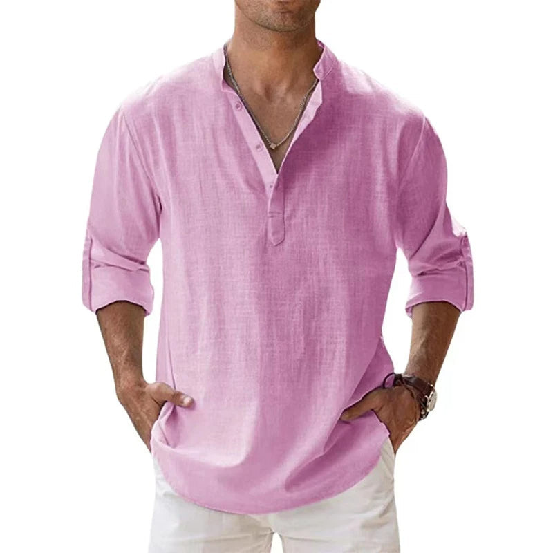 LinenCore Men's Long Sleeve Linen Henley Shirt