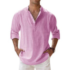 LinenCore Men's Long Sleeve Linen Henley Shirt