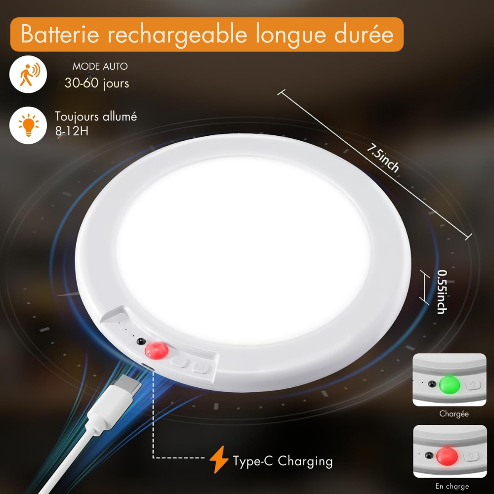 AutoGlow Plafonnier LED Sans Fil avec Détecteur de Mouvement