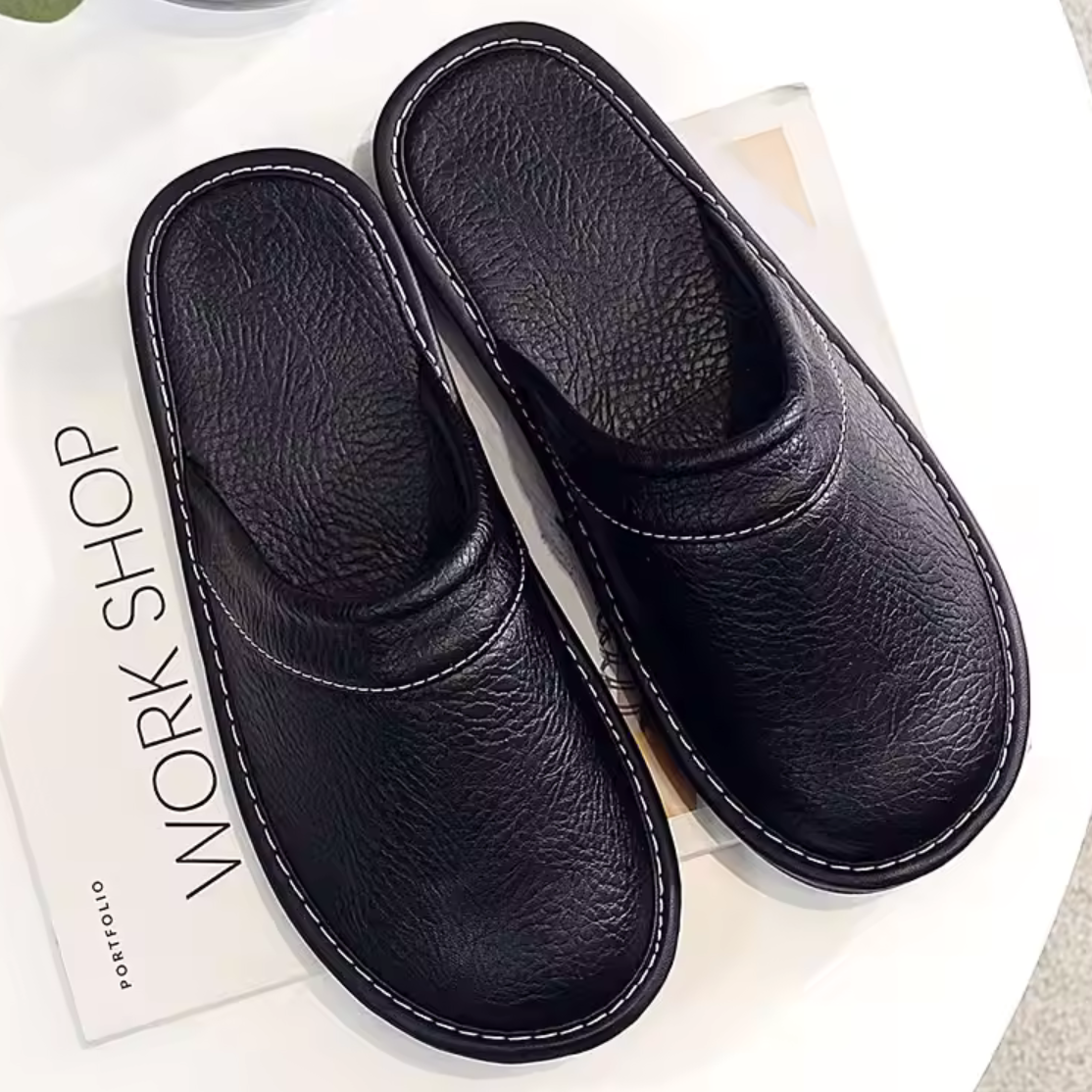 Men's Leather Slip-On House Slipper with Cushioned Insole