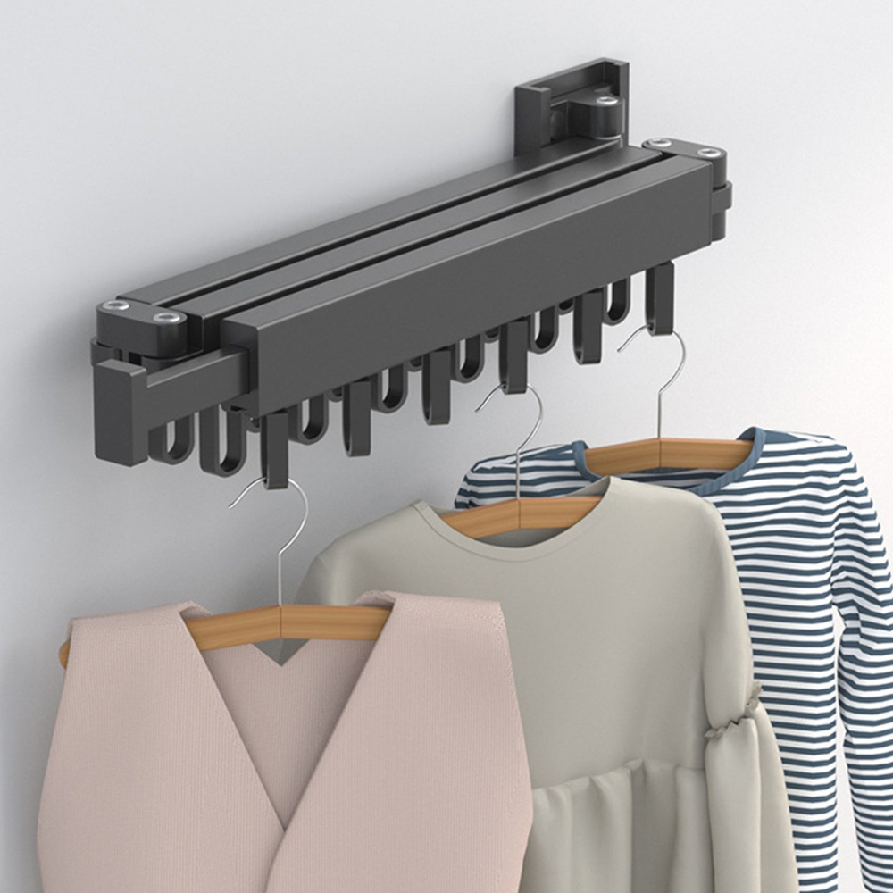 Wall-Mounted Tri-Fold Aluminum Clothes Drying Rack with Telescopic Extension