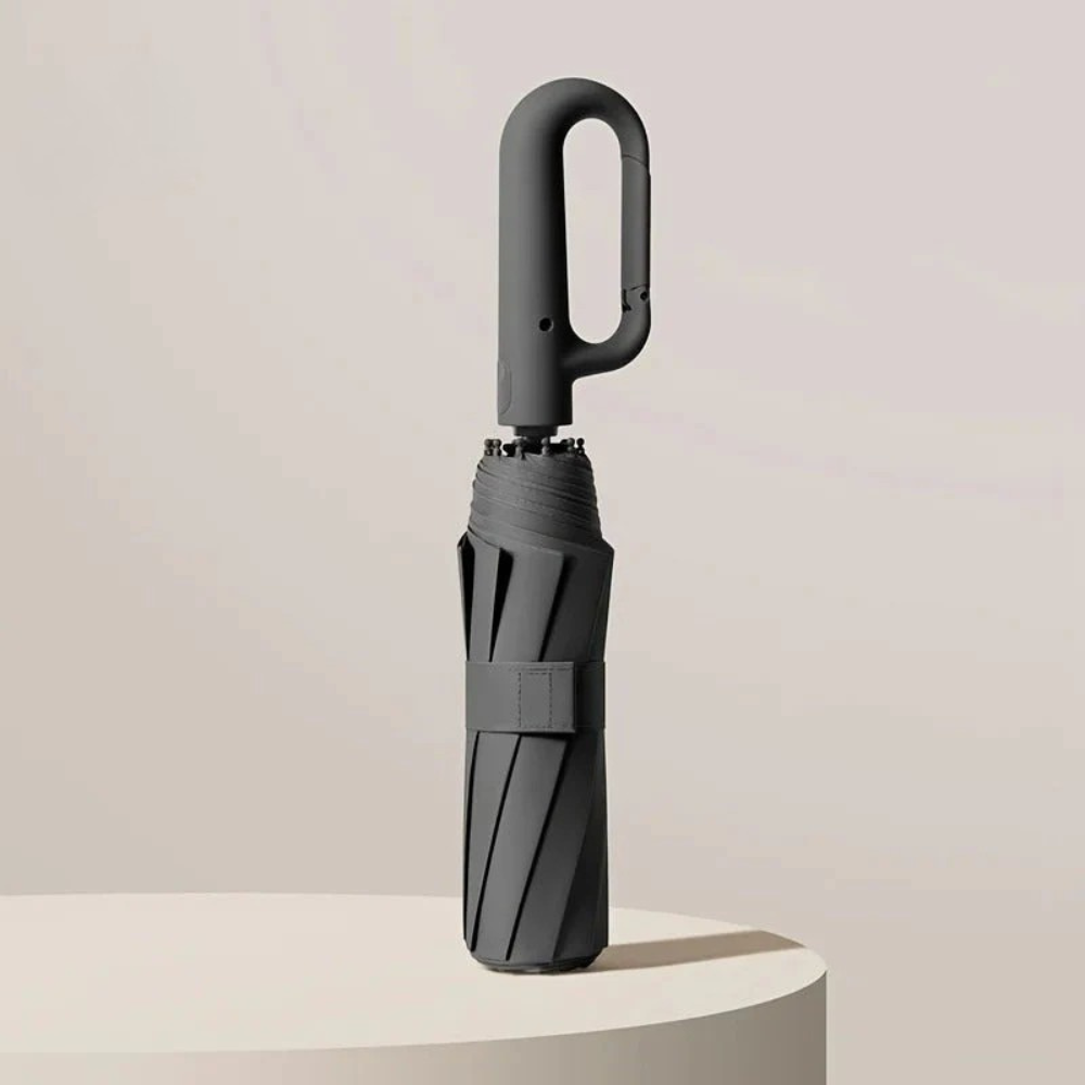 StormShield Compact Travel Umbrella with 10 Fiberglass Ribs and Carabiner Hook