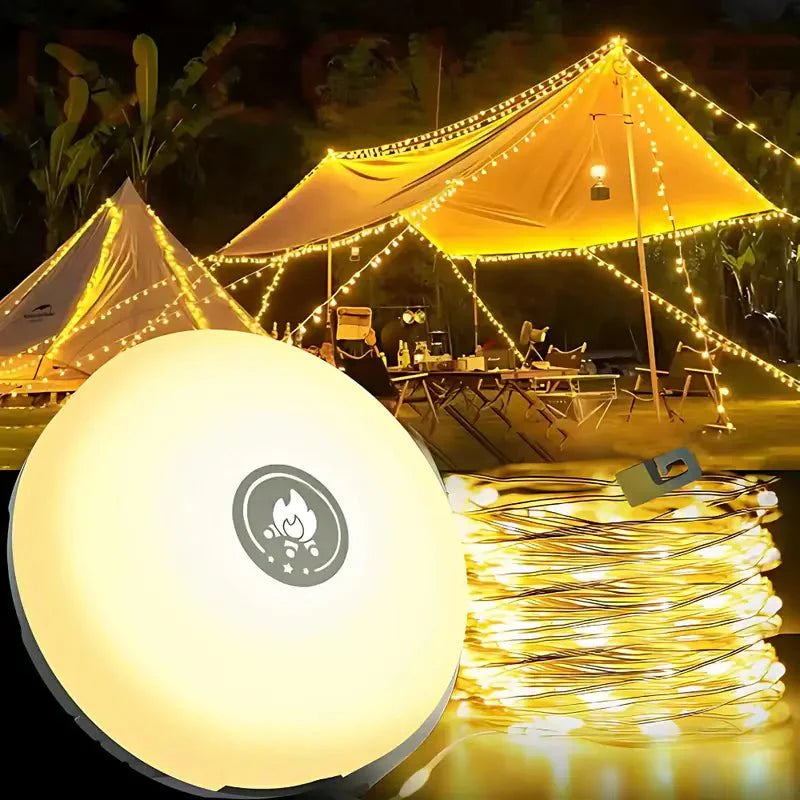 TrailGlow 4-in-1 Retractable Camping Light with 10m String Lights