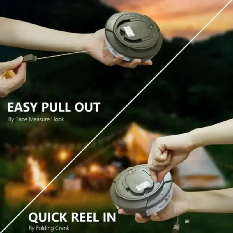 TrailGlow 4-in-1 Retractable Camping Light with 10m String Lights