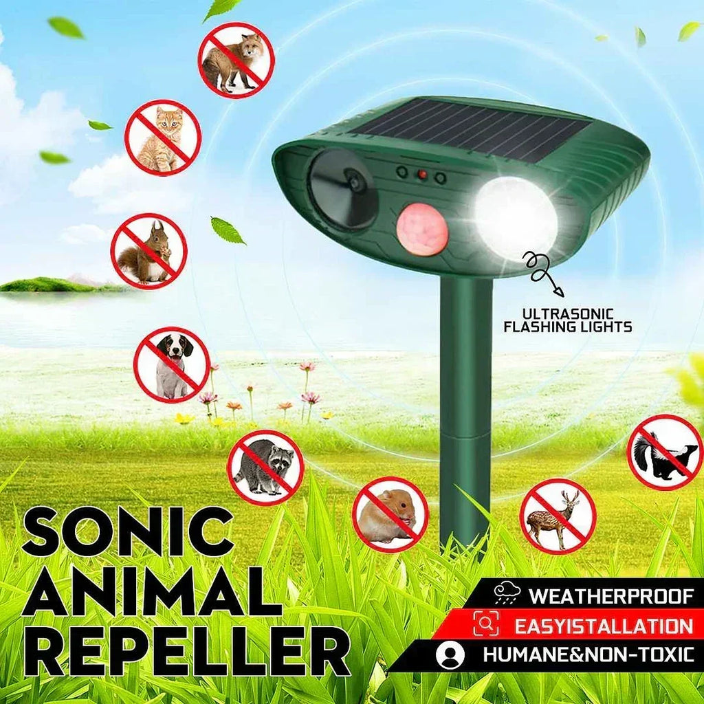 Solar Motion-Activated Ultrasonic Animal Deterrent for Gardens and Yards