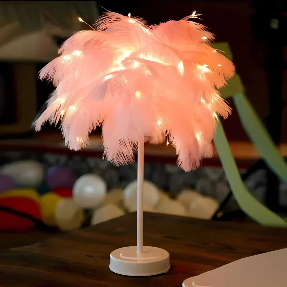 FeatherGlow Decorative Feather Table Lamp with Remote Control