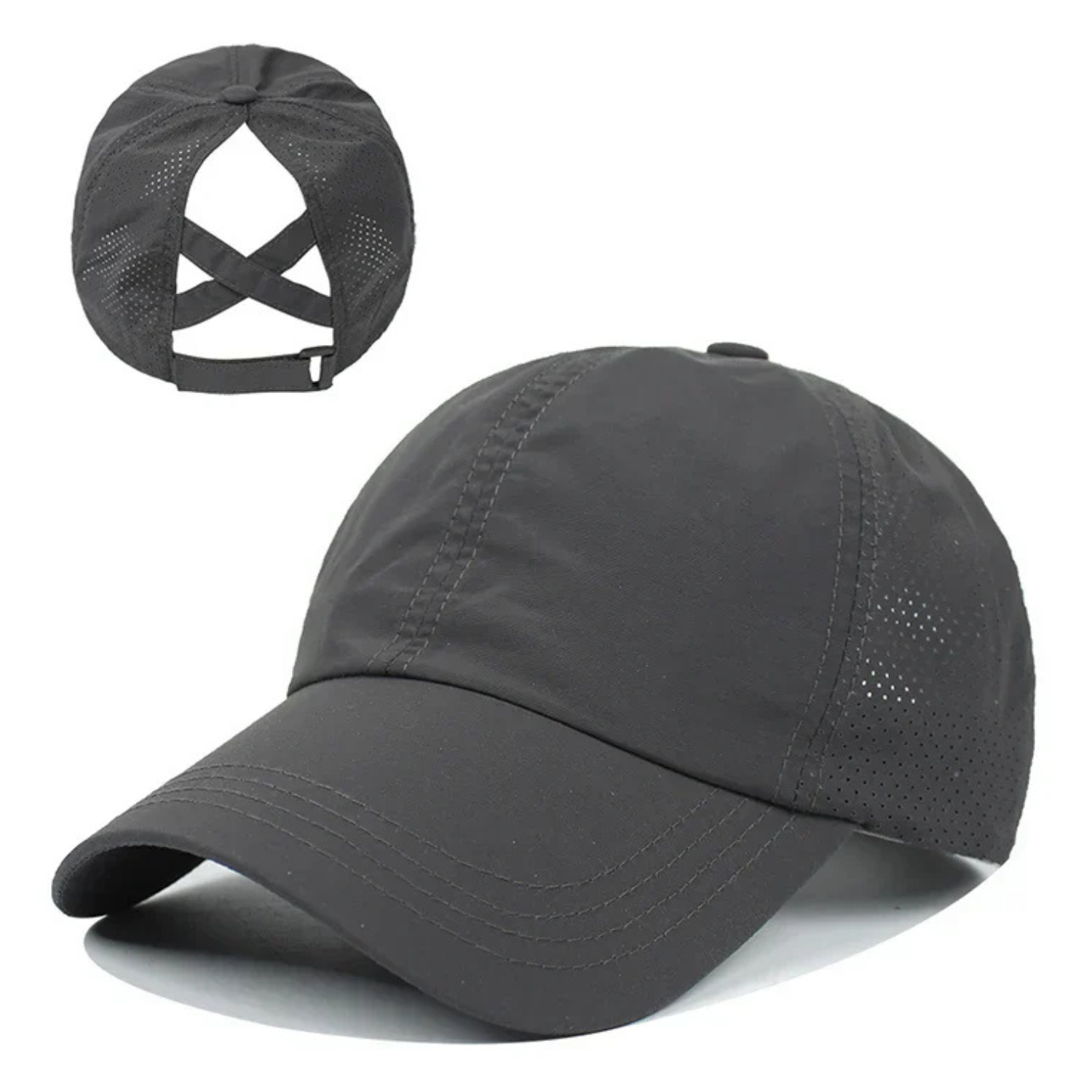 BreezeFit Mesh Sports Cap with Ponytail Opening and Adjustable Strap