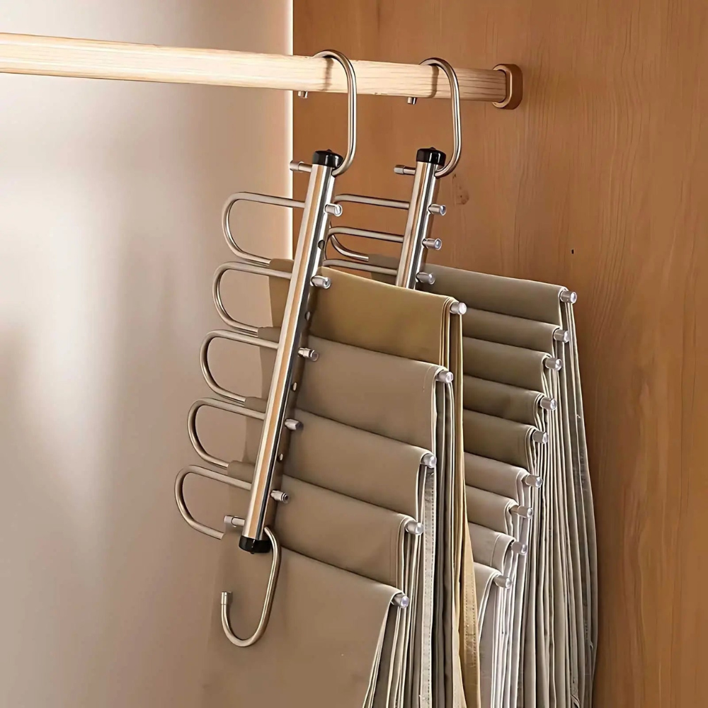 Multi-Bar Stainless Steel Pants Hanger with Dual-Mode Orientation