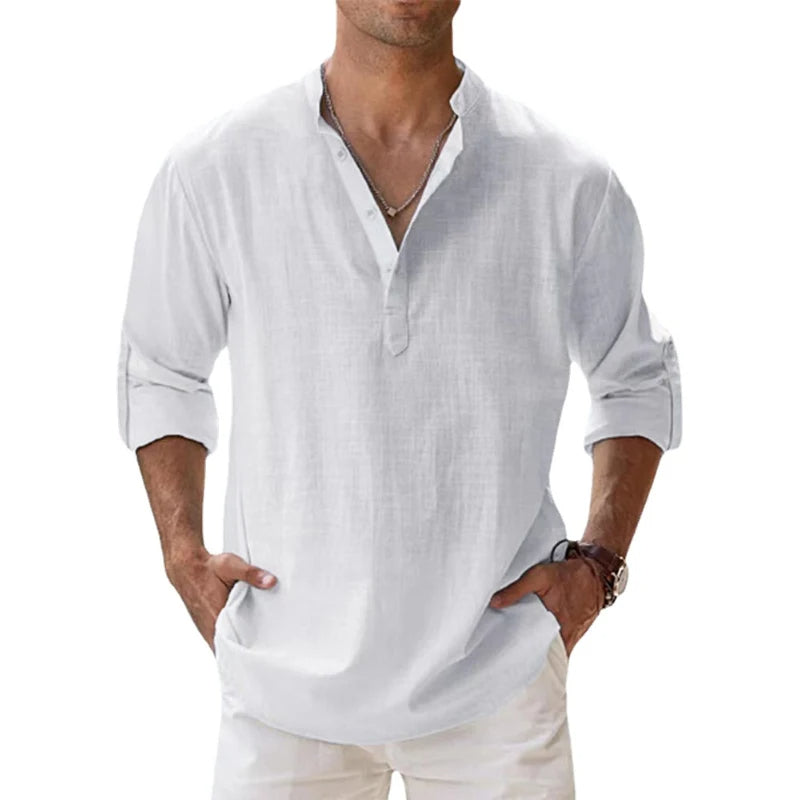 LinenCore Men's Long Sleeve Linen Henley Shirt