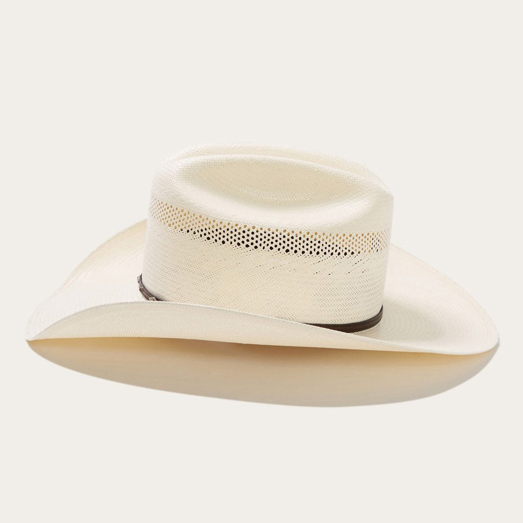 Premium Ventilated Straw Cowboy Hat with Leather Band and Silver Accents