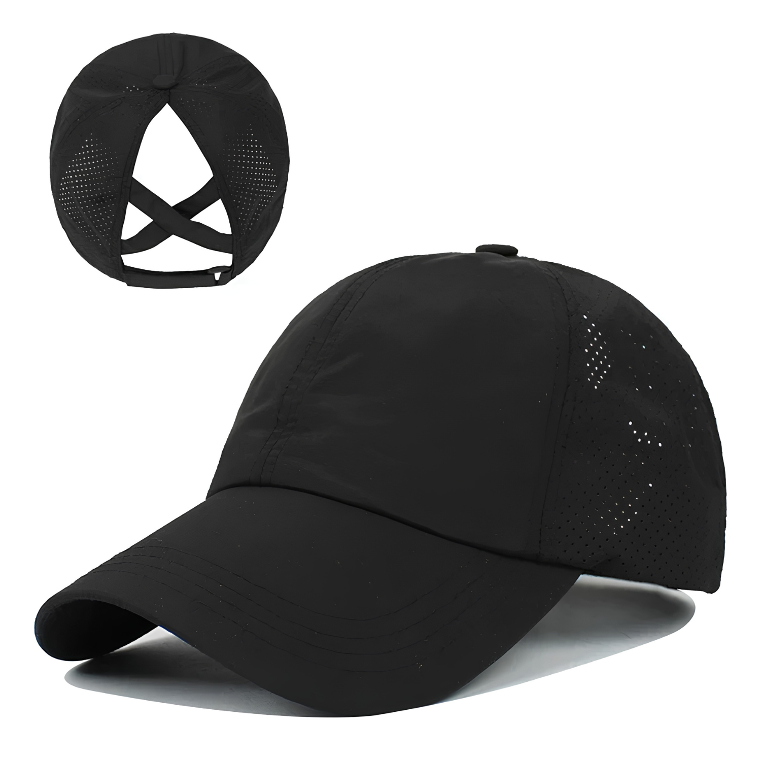 BreezeFit Mesh Sports Cap with Ponytail Opening and Adjustable Strap